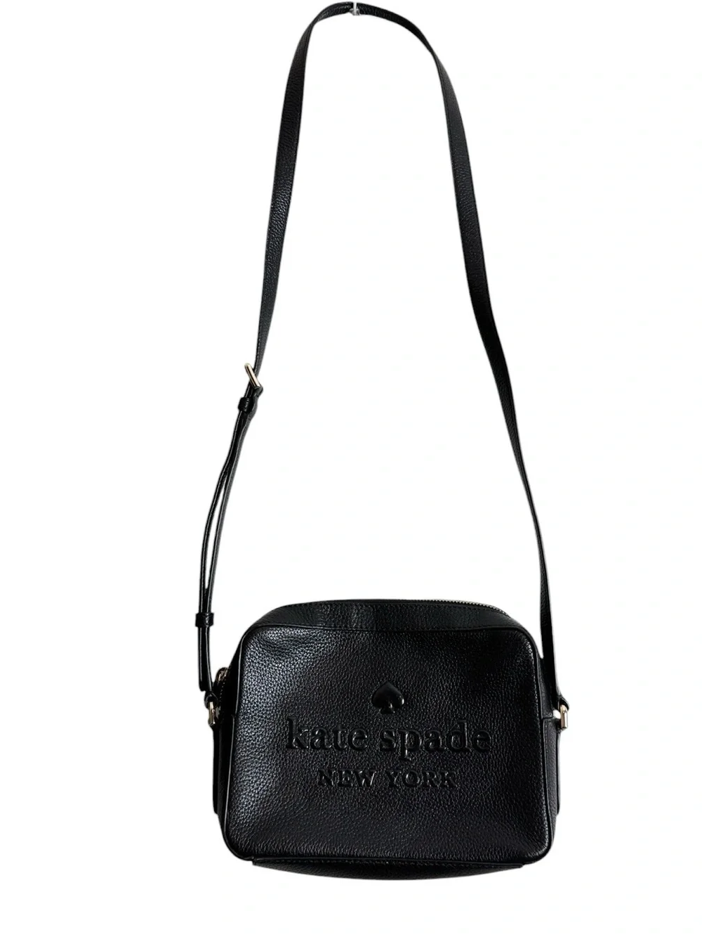 Kate Spade Logo Black Pebbled Leather Camera Bag Purse